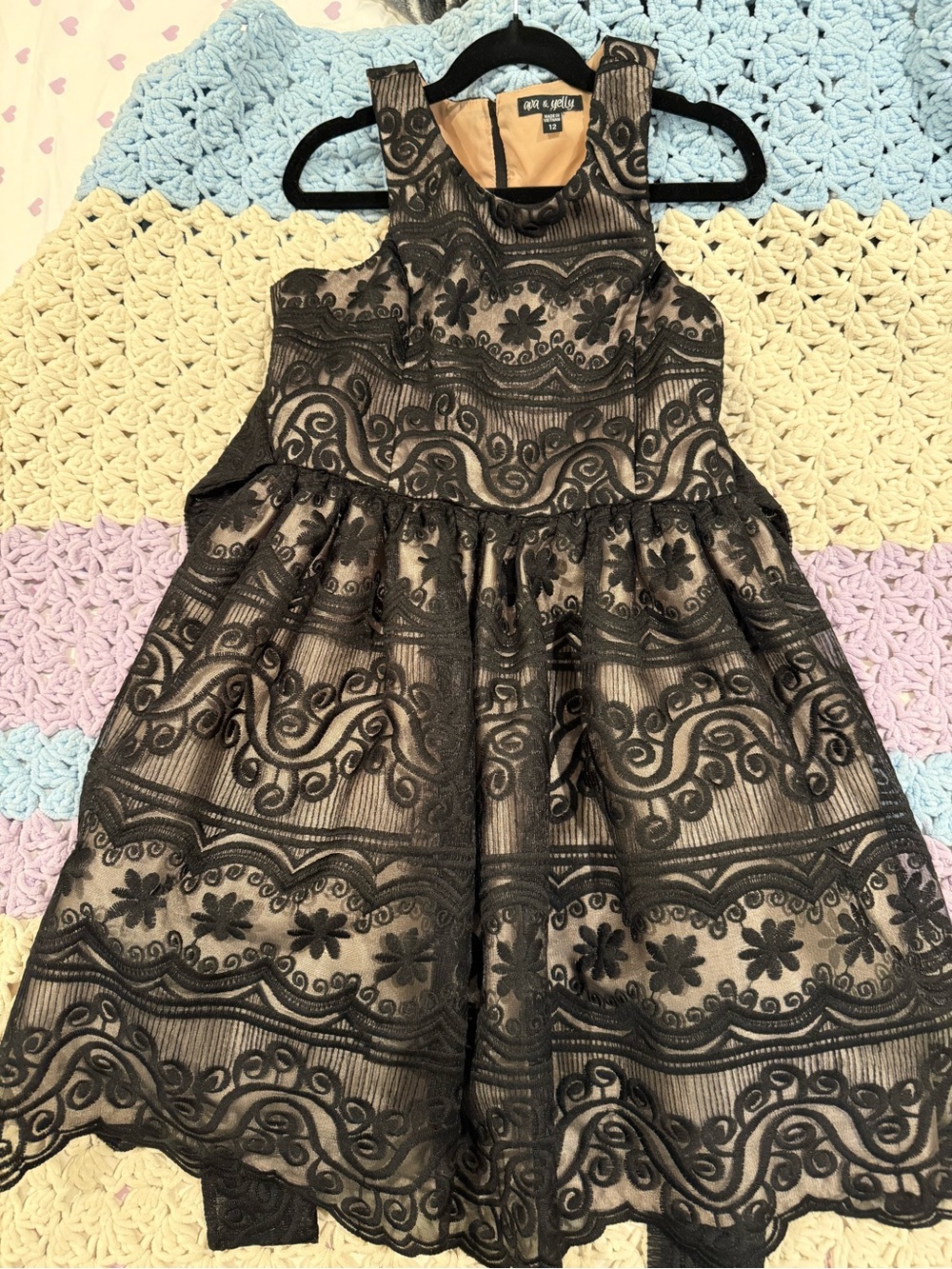 Girls' Black Lace Overlay Party Dress